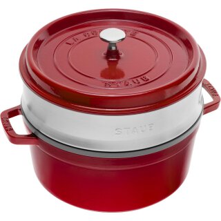 Staub Cocotte mit Dämpfeinsatz kirschrot 26 cm rund 5,2 l