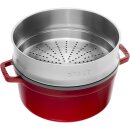 Staub Cocotte mit Dämpfeinsatz kirschrot 26 cm rund...