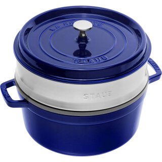 Staub Cocotte mit Dämpfeinsatz dunkelblau 26 cm rund 5,2 l