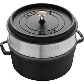 Staub Cocotte mit Dämpfeinsatz schwarz 26 cm rund 5,2 l