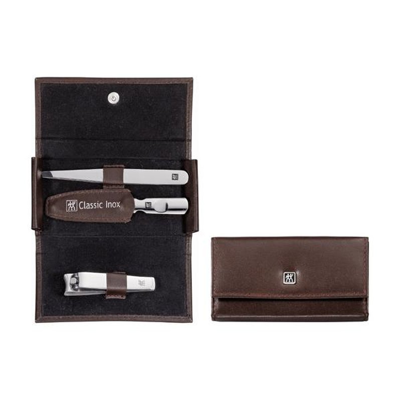 ZWILLING Twinox Maniküre-Set Im Lederetui | 3-teilig | Aus Rostfreiem Edelstahl | Mattiertes Finish | Braun, Mit Reißverschluss